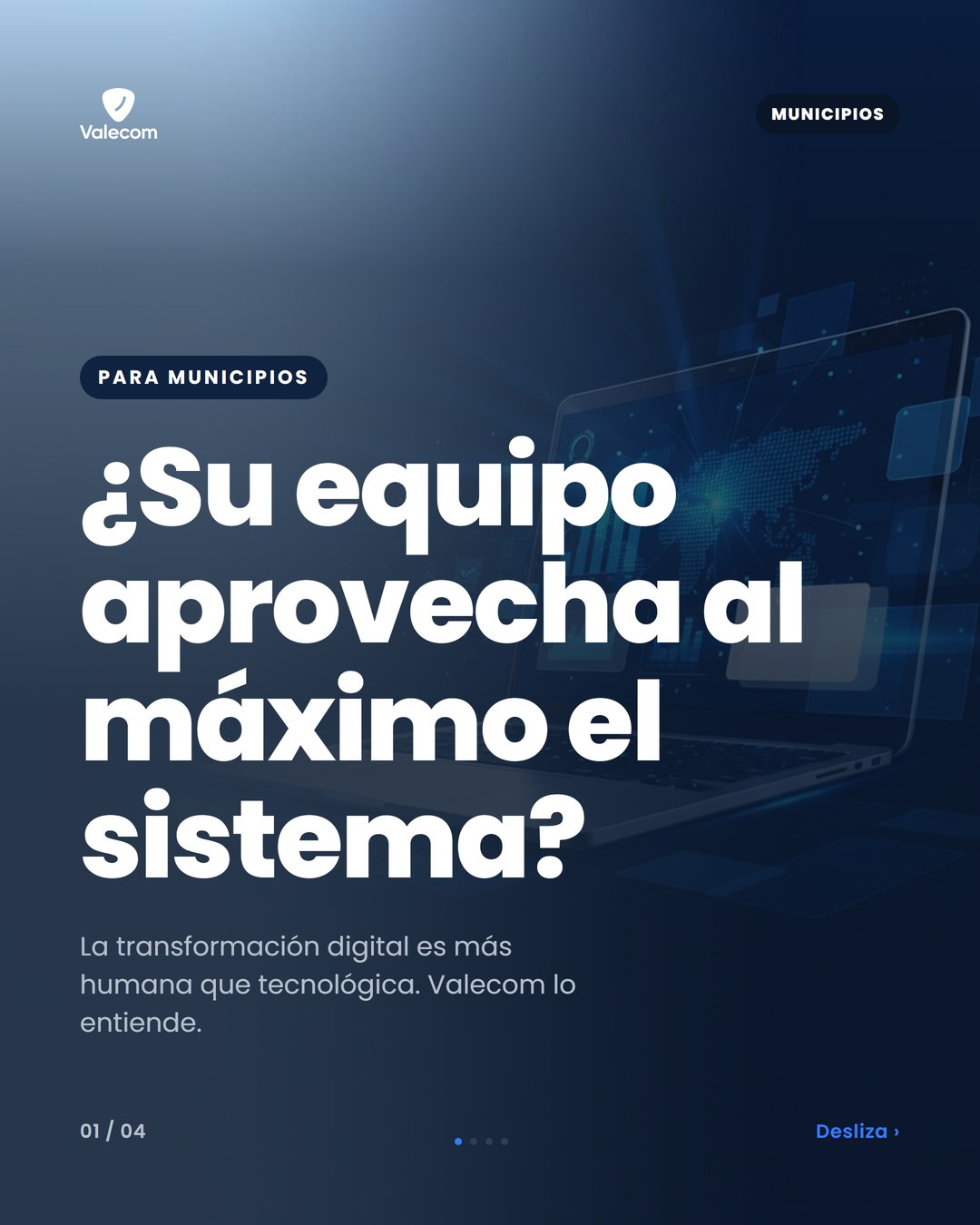 Imagen de un equipo municipal trabajando en un proyecto digital, con un fondo que sugiere innovación y colaboración.